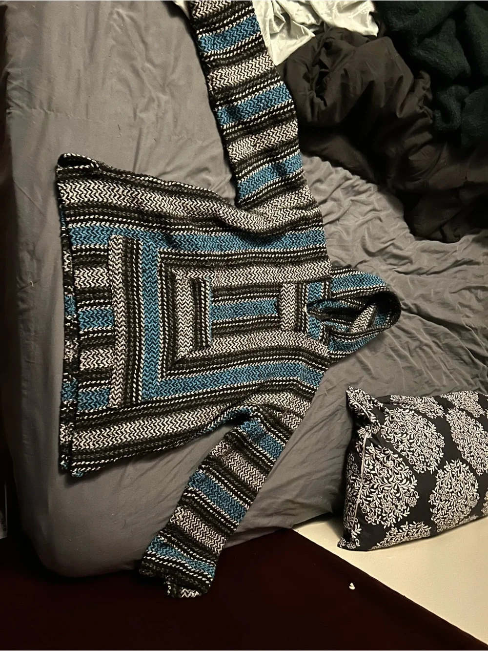 Striped Hooded Knit Sweater - Blue & Black